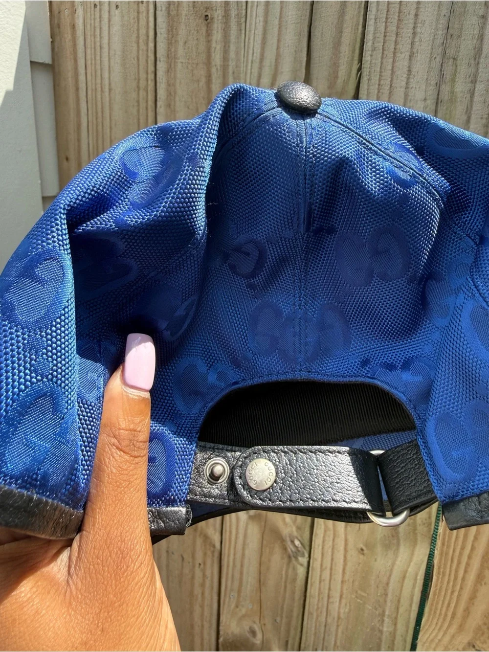 Gucci Royal Blue GG Logo Cap with Black Leather Patch